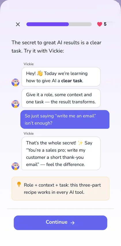 Vickie AI lesson screen